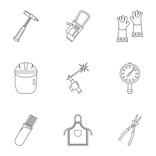 Conjunto de iconos de instrumento de soldador, estilo de esquema — Archivo Imágenes Vectoriales