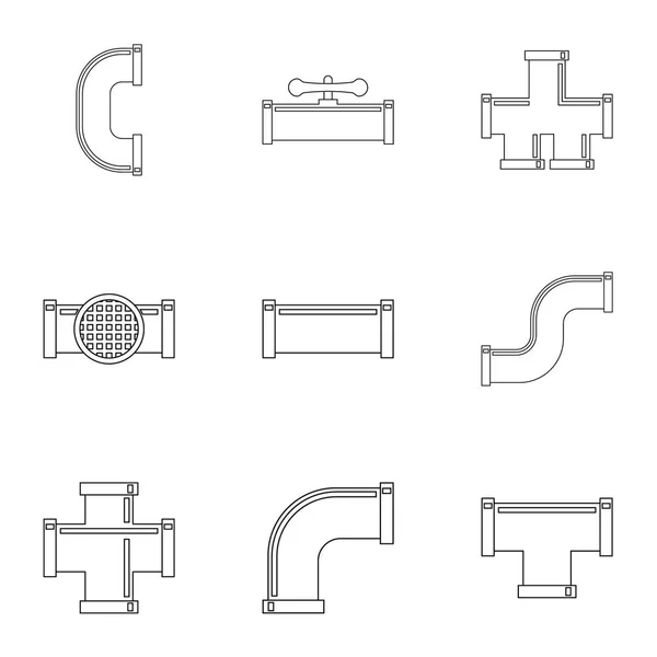 Conjunto de iconos de equipo de conector de agua, estilo de esquema — Vector de stock