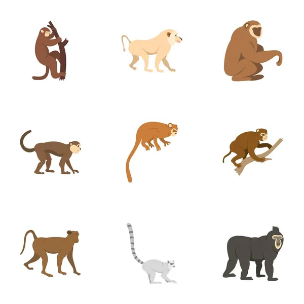 Conjunto de iconos de mono tropical, estilo plano — Vector de stock