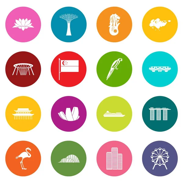 Singapur ikony mnoho barev sada — Stockový vektor