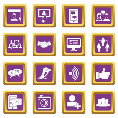 Sosyal ağ simgeleri mor ayarla