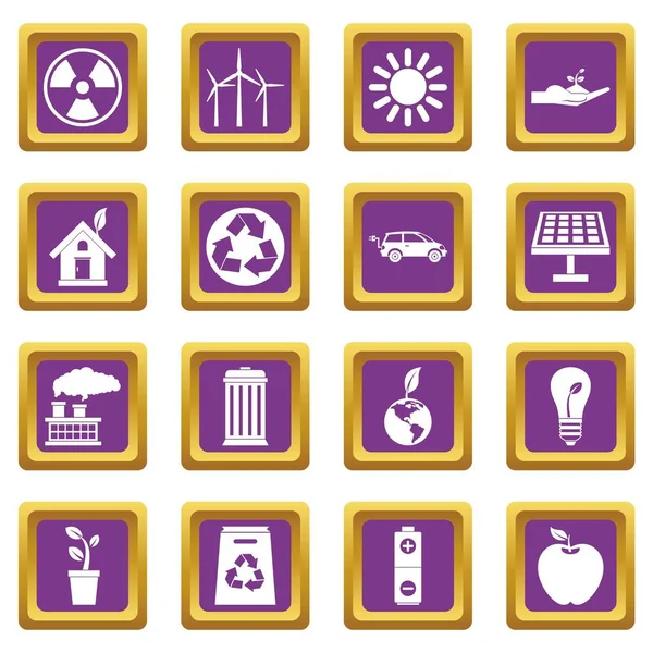 Conjunto de iconos ecológicos púrpura — Archivo Imágenes Vectoriales
