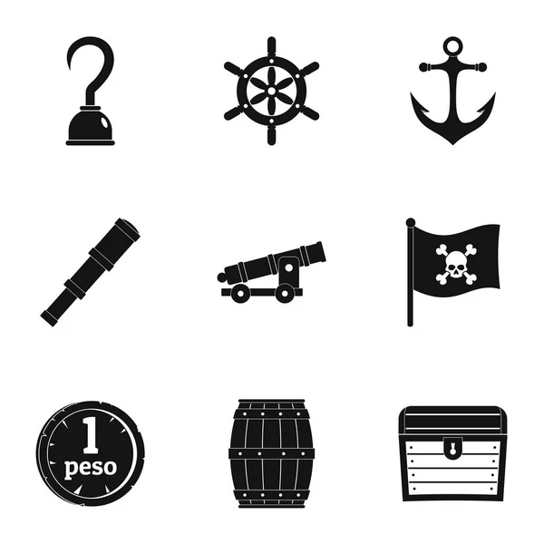 Piraten Attribute Icon Set, einfacher Stil — Stockvektor