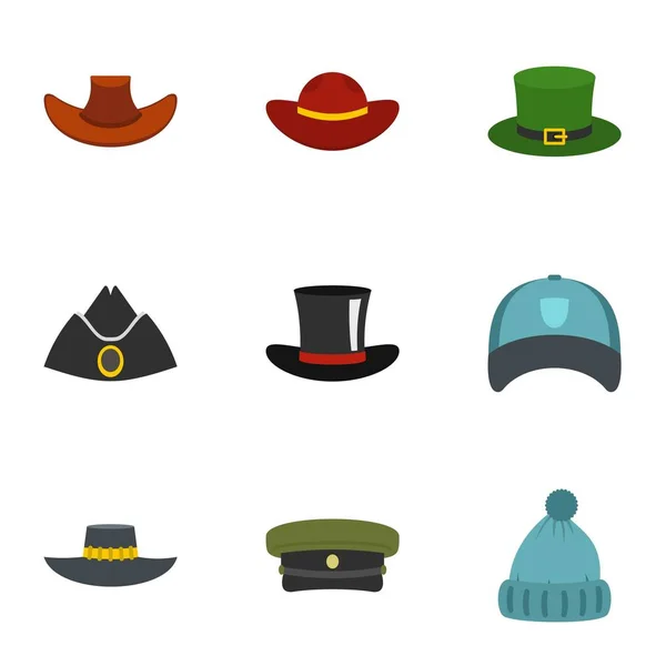 Ensemble d'icônes de style chapeau, style plat — Image vectorielle