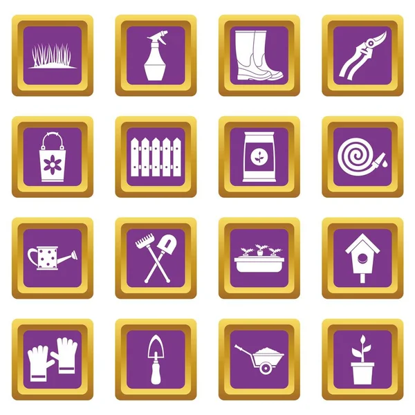 Conjunto de iconos de jardinería morado — Vector de stock