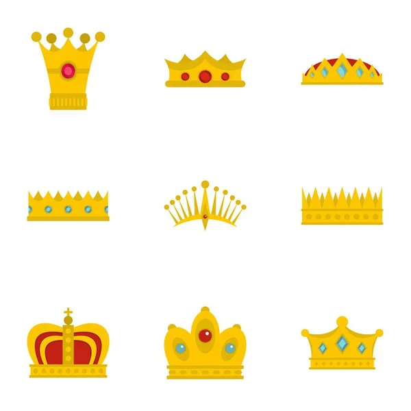 Gold crown ikon készlet, lapos stílusú — Stock Vector