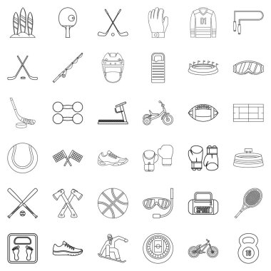 Aktif yaşam Icons set, anahat stili