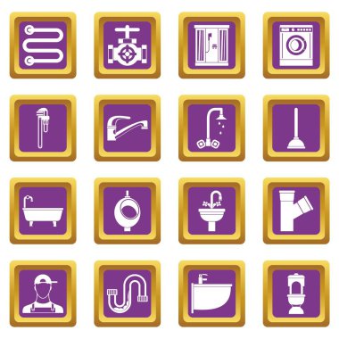 Sıhhi tesisat simgeler mor ayarla