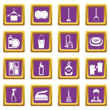 Ev temizlik simgeler mor ayarla