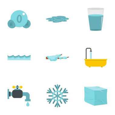 Doğal su simge seti, düz stil