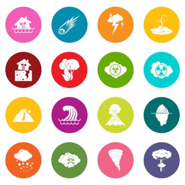Çok renkli doğal afet Icons set