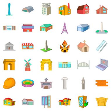 Mimari Icons set, karikatür tarzı