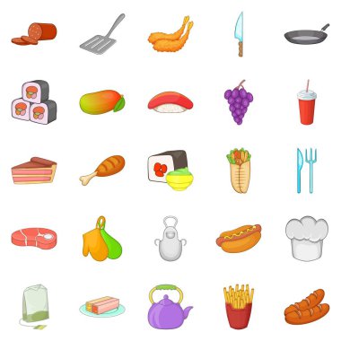 Sığır eti burger Icons set, karikatür tarzı