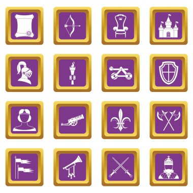Mor şövalye Ortaçağ Icons set