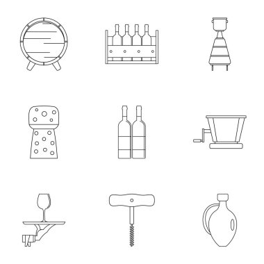 Şarap geleneği simge seti, anahat stili