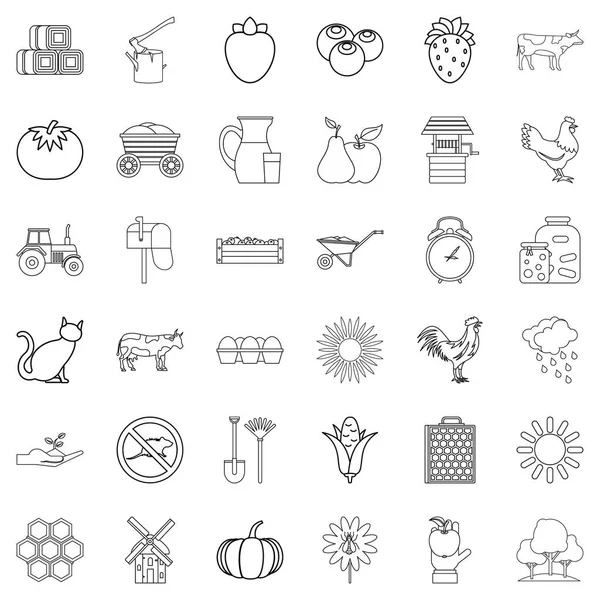 Conjunto de iconos agrícolas, estilo de contorno — Vector de stock