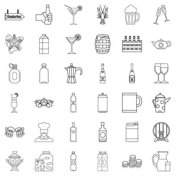 L’alcool icônes ensemble, style de contour — Image vectorielle