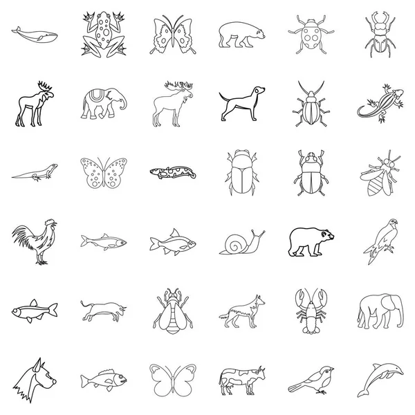 Ensemble d'icônes animales, style contour — Image vectorielle