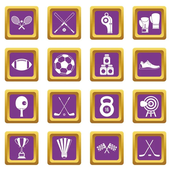 Set icone attrezzature sportive viola — Vettoriale Stock