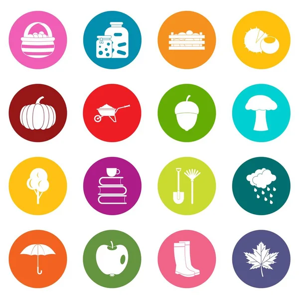 Otoño iconos muchos colores conjunto — Vector de stock
