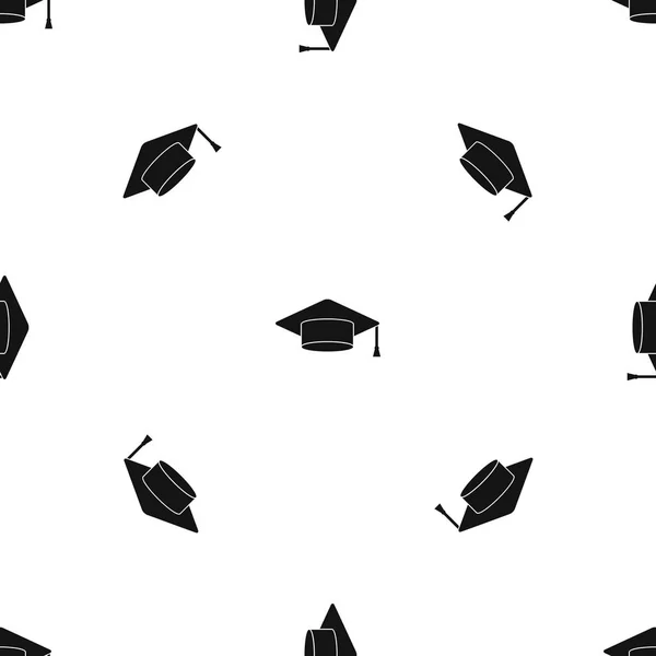 Cap estudiante patrón inconsútil negro — Vector de stock