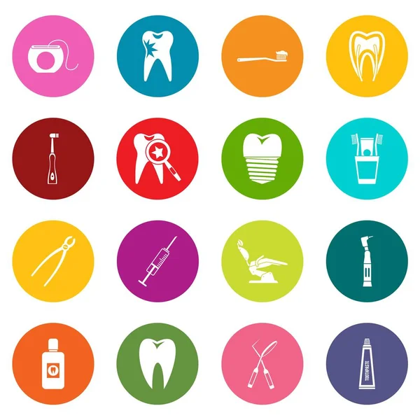 Tandheelkundige zorg pictogrammen veel kleuren instellen — Stockvector