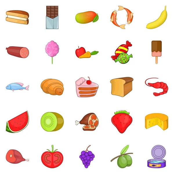 Conjunto de ícones de sobremesa de frutas, estilo cartoon — Vetor de Stock