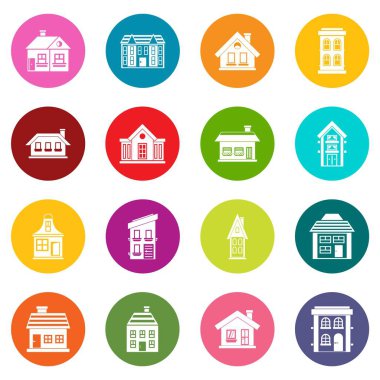 Çok renkli ev Icons set