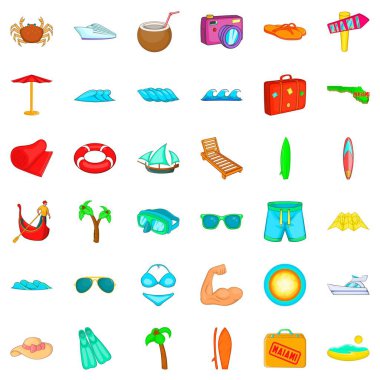 Beach Icons set, karikatür tarzı