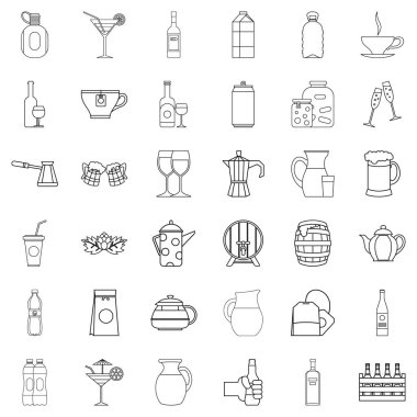 İçecek Icons set, anahat stili