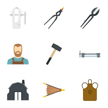 Demirci meslek simge seti, düz stil