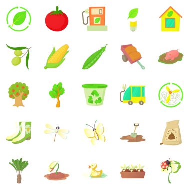 Icons set, karikatür tarzı büyüyen meyve