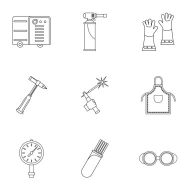 Kaynakçı ekipman simge seti, anahat stili