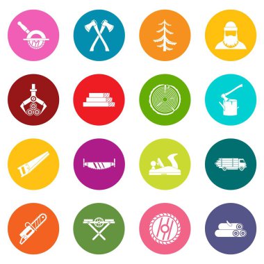 Çok renkli ahşap sanayi Icons set