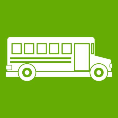 Okul otobüsü simgesi Beyaz yeşil arka plan üzerinde izole. Vektör çizim