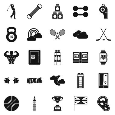 Golf ekipman Icons set, basit tarzı