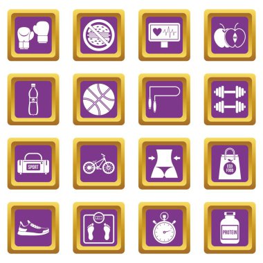 Sağlıklı yaşam simgeleri mor ayarla