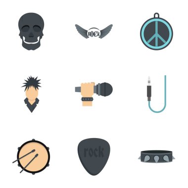 Rock Festivali simge seti, düz stil