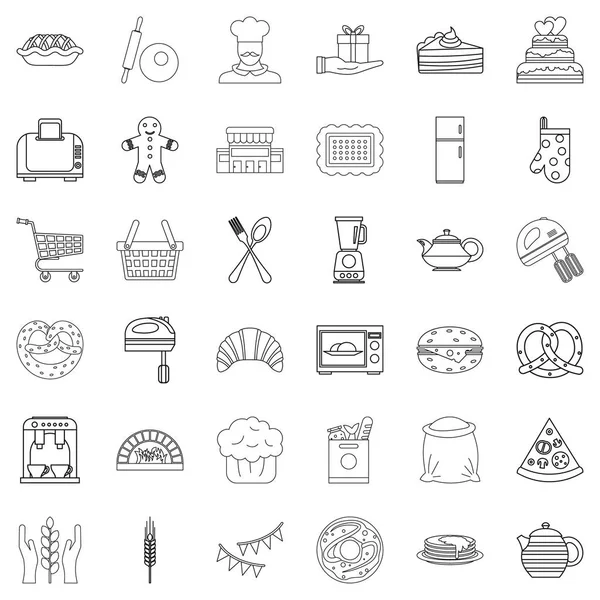Conjunto de ícones de cozinha padaria, estilo esboço — Vetor de Stock
