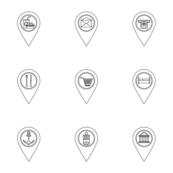 Plan z pinów zestaw ikon, styl konturu — Wektor stockowy