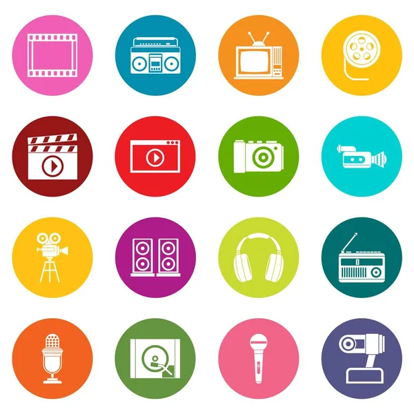 Audio and video icons many colors set — Stock Vector