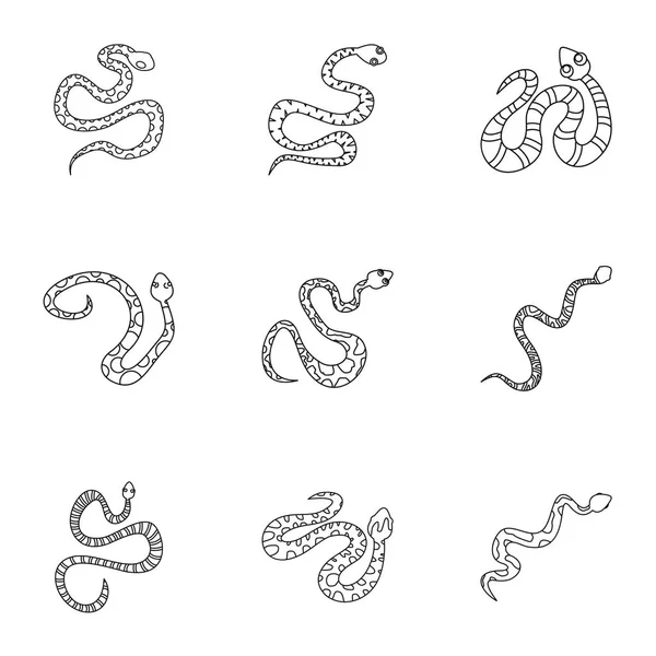 Ensemble d'icône de serpent dangereux, style de contour — Image vectorielle