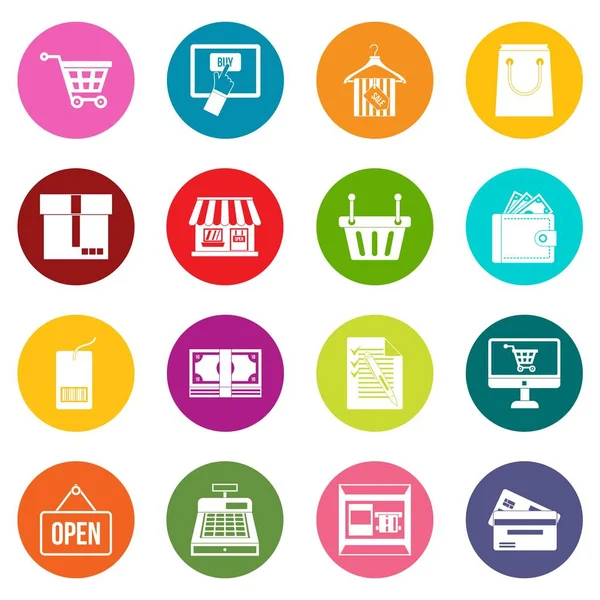 Icônes de shopping de nombreuses couleurs ensemble — Image vectorielle