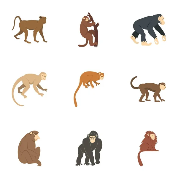 Conjunto de iconos de mono de selva, estilo plano — Archivo Imágenes Vectoriales