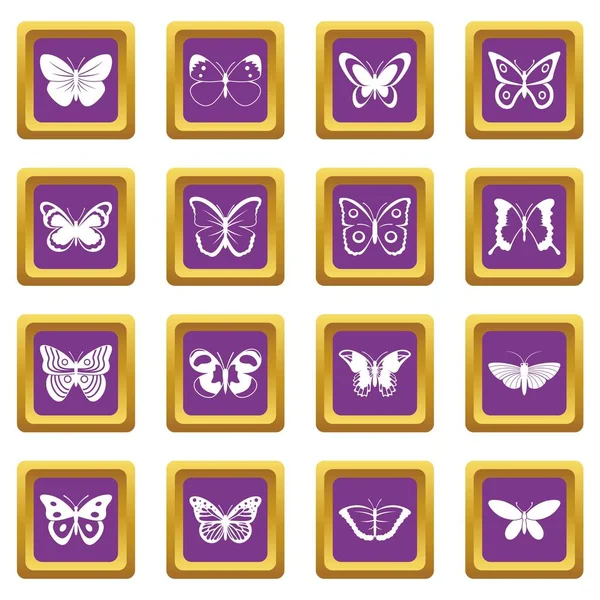 Ícones de borboleta conjunto roxo — Vetor de Stock