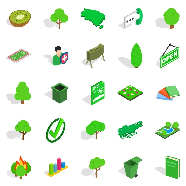 Icons Set aus grünen Früchten, isometrischer Stil — Stockvektor