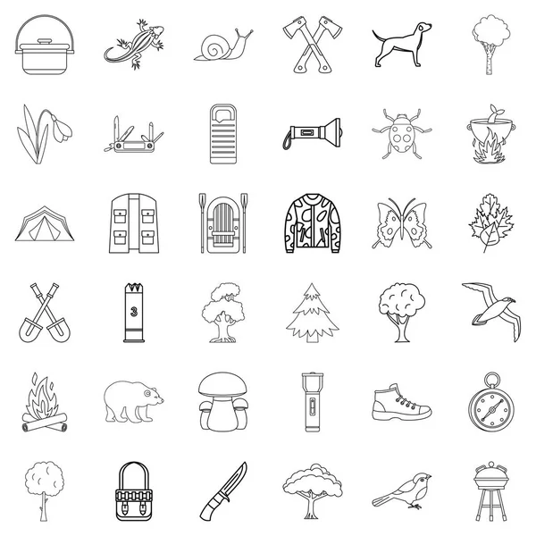 Conjunto de iconos de camping, estilo de esquema — Vector de stock