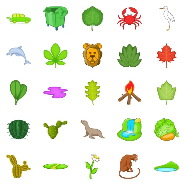 Ecologia sustentar ícones conjunto, estilo dos desenhos animados — Vetor de Stock