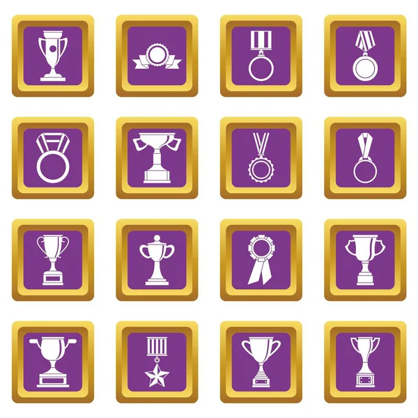 Ícones de troféu conjunto roxo —  Vetores de Stock