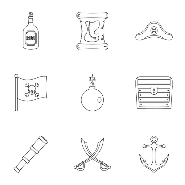 Piraten Element Icon Set, Outline-Stil — Stockvektor